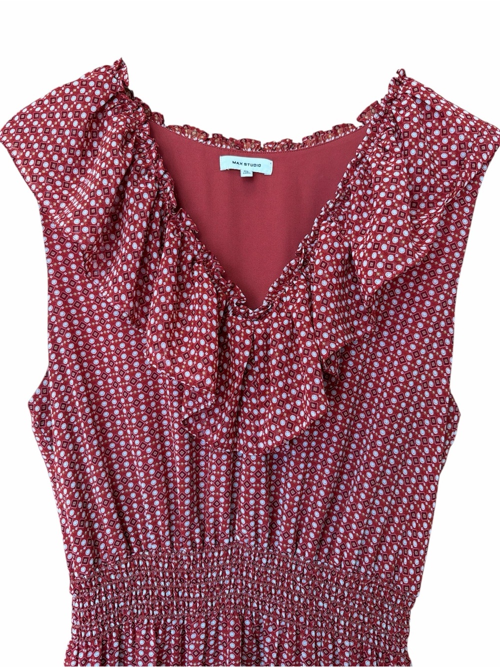 Max Studio Rust Polka-Print Ruffle Midi Dress - Picture 2 of 4
